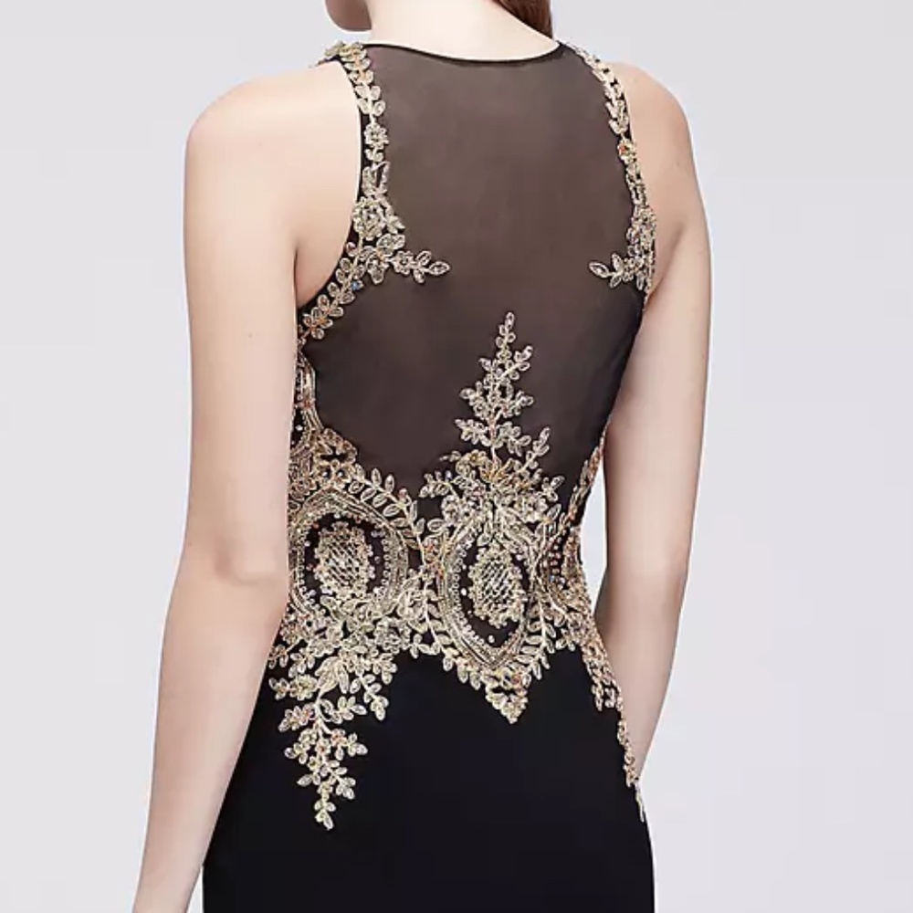 Xscape Women's Black Embroidered Soutache Illusion Gown Dress Size 2 - Picture 2 of 6